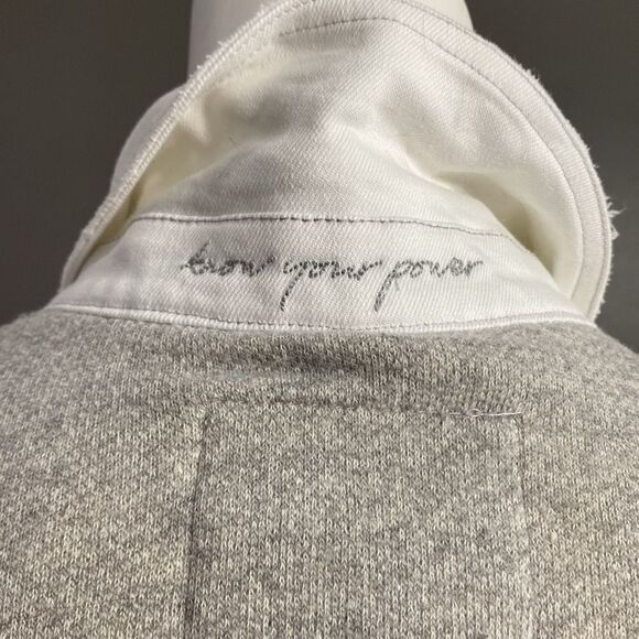 Peace Love World White/Gray Chic Denim Jacket Puff Gray Sleeve Oversized SZ XXS - Picture 8 of 16